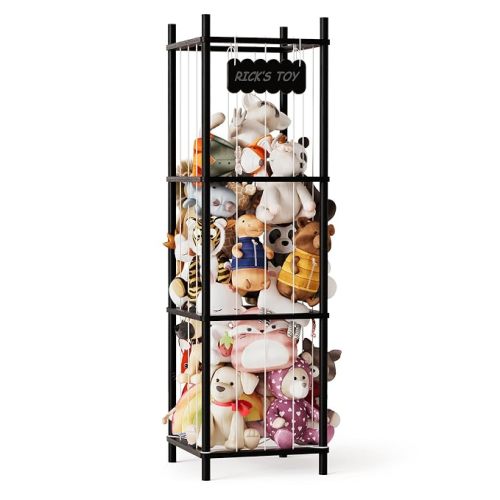 SpaceAid Stuffed Animal Storage Organizer, Wood Animals Zoo Toy Plushies Storage Holder, Large Capacity Plush Toy Cage for Playroom Organization, 22.8" Wide, Black
