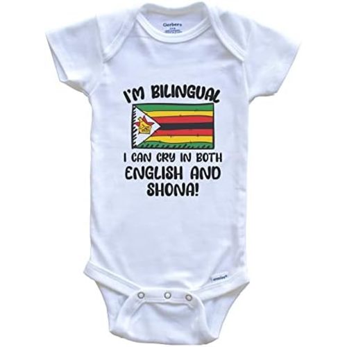 I'm Bilingual I Can Cry in Both English and Shona Funny Zimbabwean Flag Baby Bodysuit - Zimbabwe