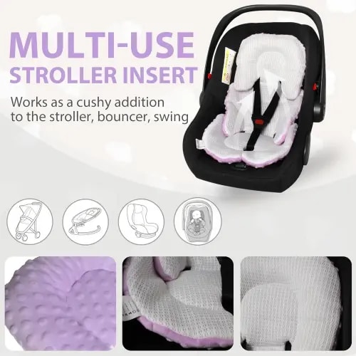 Infant Carseat Insert, 2-in-1 Reversible Baby Car Seat Cushion for Newborn Toddler Head & Body Support Car Seat Pad for Carseats, Strollers, Swings, Bouncers(Purple) - TikTok Shop