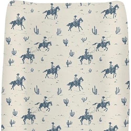 Vintage Western Cowboy Changing Pad Covers for Baby Girls Boys Retro Cowboy Horse Cactus Fitted Changing Table Cover Mats Wild Desert Soft Diaper Changing Table Sheets for 32''×16'' Contoured Pad