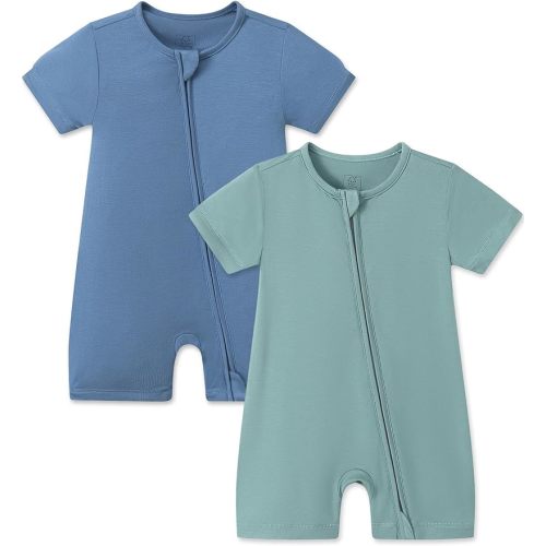 JunNeng Baby 2 Pack Rayon of Bamboo Romper Sleeper 2 Way Zipper Short Sleeve Jumpsuit Zipper Footless One-piece