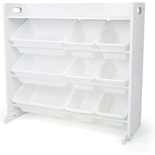 Humble Crew Toy Storage Organizer with Top Shelf and 9 Removable Bins, White/White – Toddler Bookshelf with Toy Organizer - Modern Toy Rack Ideal for Kids' Rooms, Playrooms, and Nurseries