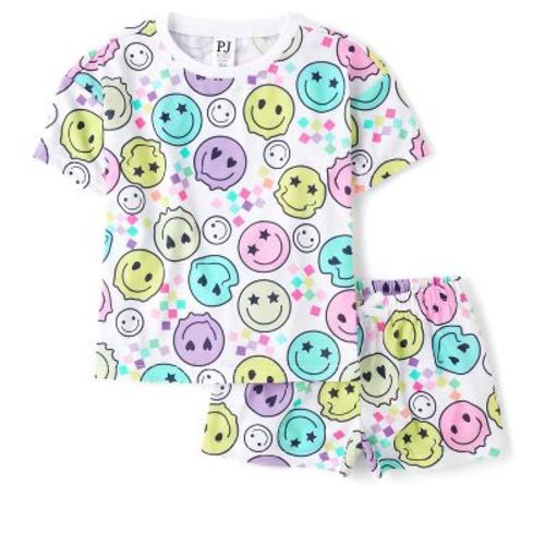 The Children's Place Girls Short Sleeve Happy Face Pajamas White XS (4)