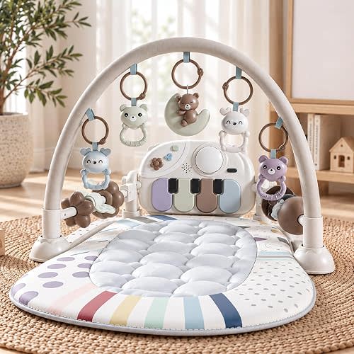 Jovow Baby Gym Mat with Detachable Piano for Babies 0-3 6-9 12 Months