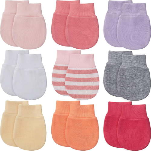 9 Pairs Newborn Baby Mittens, Infant Toddler Gloves, Soft Cotton, No Scratch Mittens, Unisex, 0-6 Months
