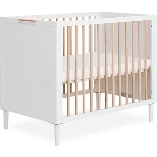 Dream On Me Lucas Mini Convertible Crib in White Oak, Rounded Spindles, Converts from a Baby Crib to Day Bed and Kids Sofa, Perfect for Small Spaces, Three Adjustable Mattress Height Positions