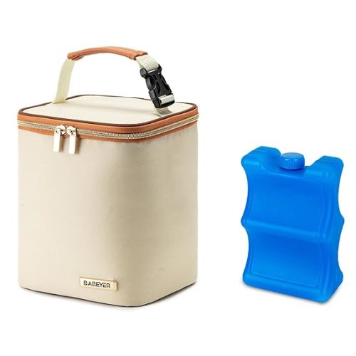 Breastmilk Cooler Bag with Ice Pack Fits 4 Baby Bottles Up to 9 Ounce, Baby Bottle Bag Great for Nursing Mom Daycare