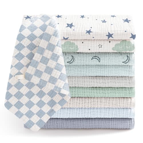 Susurration 10 Pack Muslin Baby Washcloths,100% Cotton Face Towels 10"x10" | Extra Soft & Absorbent Wash Cloths for Babies,Burp Cloths for Newborn Girls & Boys