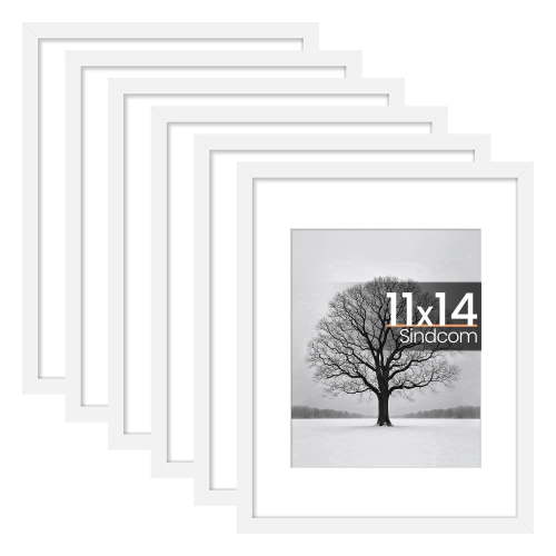 Sindcom 6 Pack 11x14 Picture Frames,Display Pictures 8x10 with Mat or 11x14 Without Mat,Gallery Wall Photo Frames, Wiite
