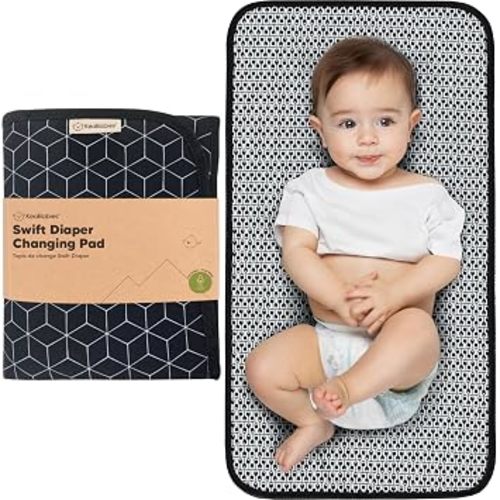 KeaBabies Portable Diaper Changing Pad, Easy Wipe Clean, 25x13 (Black Geo) | Foldable Waterproof Baby Changing Mat for Diaper Bag, Compact, Lightweight, Newborn, Infant, Baby Changer Travel Essential