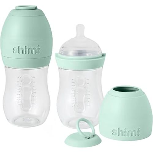 Shimi 2.0 Baby Formula Bottle with Refillable Formula Pods, 9 oz Tritan Feeding Bottle with Anti-Colic Silicone Nipple, Built-in Formula Dispenser for Travel and On-the-Go Feeding, Pack of 2