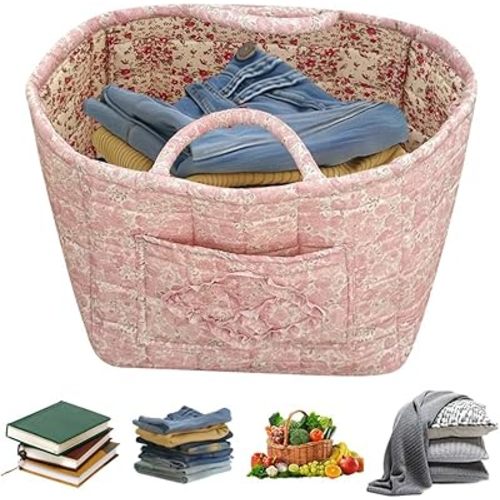 Floral Storage Basket Large Capacity Laundry Basket with Handles Laundry Hamper Portable Folding Storage Bag