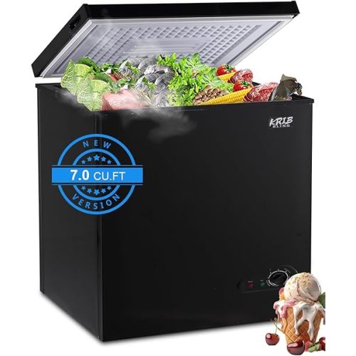 Chest Freezer 7.0 cu.ft Mini Adjustable 7 Thermostat Compact Deep Freezer Top Door Low Noise with Removable Basket Black