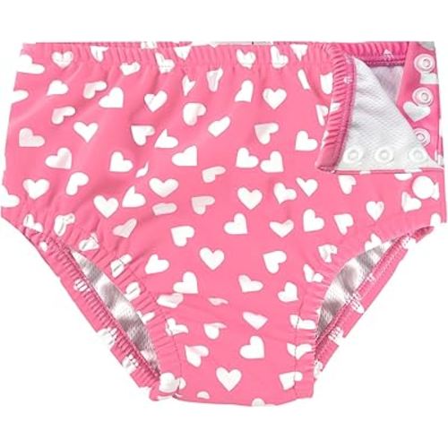 weVSwe Newborn Swim Diaper for Baby 50+Infant Girl Waterproof Diapers Snap Adjustable Swimming Diapers Pink Heart 0-6 Months