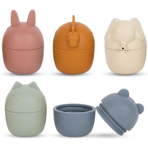 Non Toxic, Silicone Bath Toys-5 Pack Animal Bathtub and Water Toys for Babies