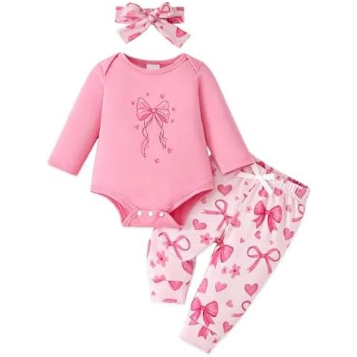 Newborn Infant Baby Girl Clothes Outfits Fall Winter Romper 3PCS Pant Sets