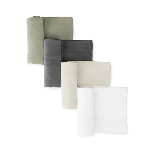 Organic Breathable Swaddle Blankets 4-Color Pack - Woodland Arctic Snow/Cream/Forest Canopy/Pebble Gray