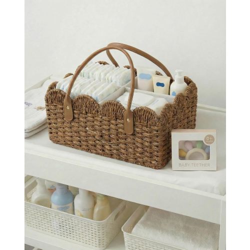 Diaper Caddy Organizer with BPA-Free Silicone Teether, Wicker Basket with Handle, Nursery Storage Organizer, Changing Table Organizer.
Brand: VIORA NEST