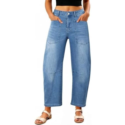 EVALESS Womens Baggy Barrel Jeans High Waisted Wide Leg Boyfriend Denim Ankle Pants