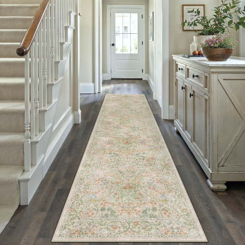 WIPONKEN 2x6 Runner Rugs Morris Carpet for Living Room Bedroom Dining Room Office Farmhouse, Machine Washable Non Slip Vintage Persia Rug Green