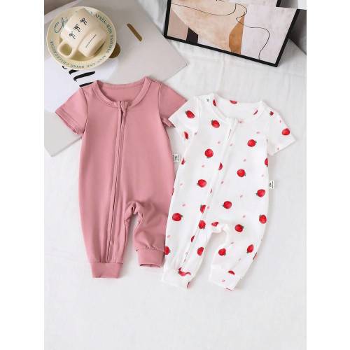 SHEIN 2pcs Newborn Baby Girl Cute Casual Floral Knit Short Sleeve Romper Set Fall Winter | SHEIN USA