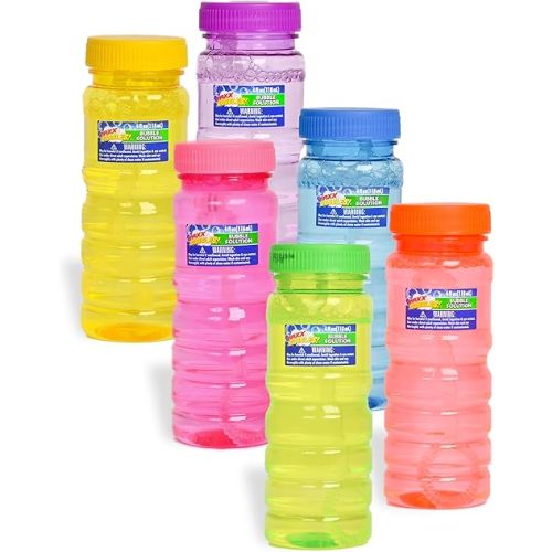 Sunny Days Entertainment 6 Pack Bubble Solution – 4oz Bubble Blower Bottles with 6-Hole Wand | for Kids | Birthday Party Favor Toy - Maxx Bubbles