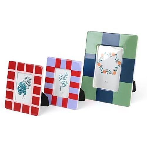 Set of 3 Picture Frame Tabletop - Colored Ceramic Photo Frames Table Top Display 2 of 2x3”, 1 of 3x5” Horizontal Vertical Formats for Home Hotel Decor (Can’t for Wall) Colored B
