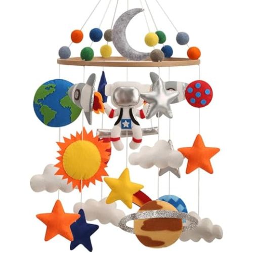 Flora & Ivy Space Mobile for Crib - A Colorful Solar System Crib Mobile with Stars and Planets and Rocket for a Space Themed Nursery