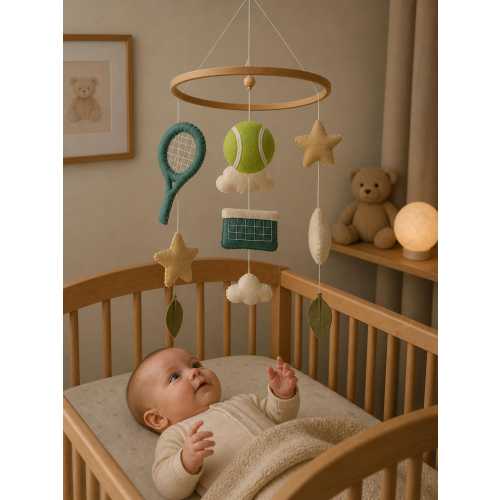 Handmade Felt Tennis Crib Mobile: Unisex Baby Nursery Decor