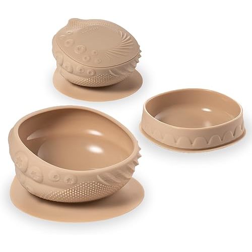 Miniware Sensory Baby Bowl - Almond Butter - Silicone Bowls for baby to Combine Mealtime with Sensory Development - 100% Food Grade Silicone Baby Bowls - BPA Free, Non-Toxic Todddler Bowls