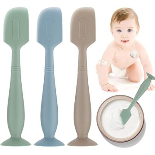 3Pack Baby Diaper Cream Spatula,Soft Silicone Diaper Cream Applicator,Butt Paste Spatula Diaper Cream Brush for Newborn Baby, Large Size (Green/Khaki/Blue)
