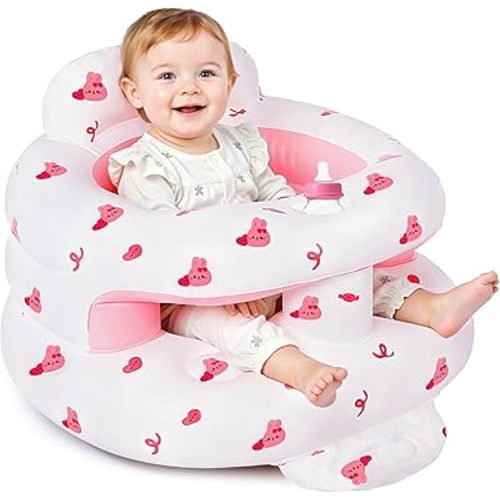 Inflatable Baby Seat for 3-36 Months, Baby Seats for Infants for Sitting Up with Back Support Built in Air Pump, Surround Sit Me Up Floor Seat for Baby Chair for Learning Sit, Feeding (Rabbit)