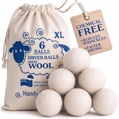 Handy Laundry Wool Dryer Balls 6-Pack, Reusable Natural Fabric Softener | 6-Pack Reusable Wool Dryer Balls, Natural Fabric Softener, Reduces Wrinkles, Alternative to Liquid Softener