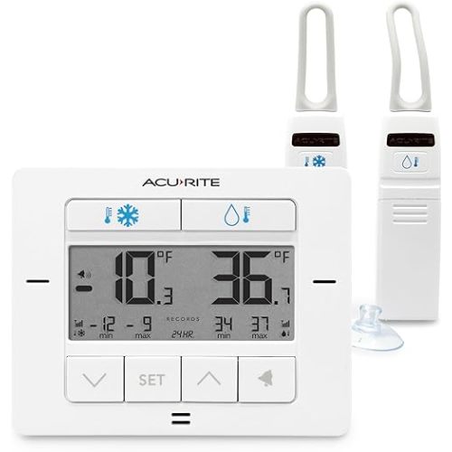 AcuRite Matte White Digital Wireless Fridge and Freezer Thermometer for Home and Restaurants with Alarm and High/Low Temperature Records (00523M)