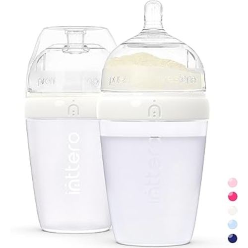 INTTERO Anti-Colic Formula Making Dispenser Baby Bottles, 9oz with Flow 2 Nipples, 2pk, Stylish White — Everyday Baby Essential — Biberones para Bebes — Pop Yummy Mixie Brezza