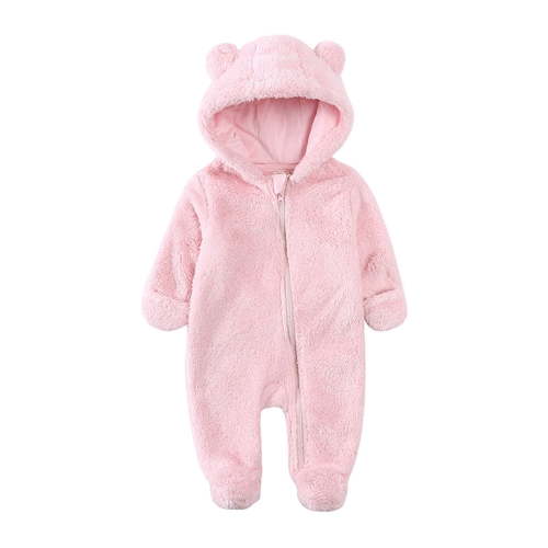 DHFJKG Newborn Baby Fuzzy Snowsuits Jumpsuit Fold Over Mittens Ears Hooded Footed Zipper Fluffly Shaggy Romper For Infant Boys Girls 0-12 Months Winter Thermal Coat Outwear Cute One-Pieces