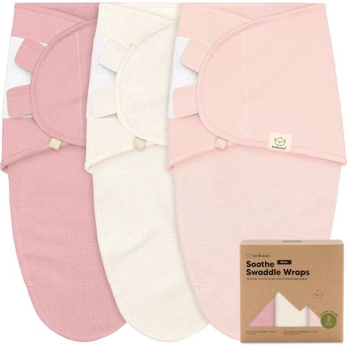 3-Pack Organic Swaddles for Newborns, Baby Sleep Sacks 0-3 Months - Baby Swaddle Wrap, Newborn Wearable Blanket, Infant Sleep Sack for Girls, Boys, Soft & Snug, Large Hook & Loop Closure (Roseate)