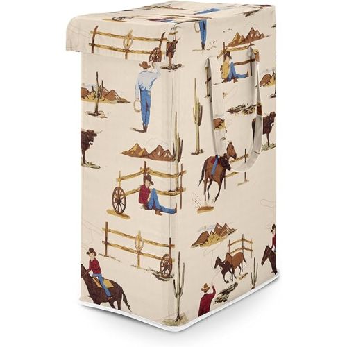 Sweet Jojo Designs Tan Brown Western Cowboy Boy Laundry Hamper Foldable Dirty Clothes Basket with Handles Baby Nursery Kid Bedroom Teen Bathroom Wild West Southern Country South Horse Steer Cow Animal