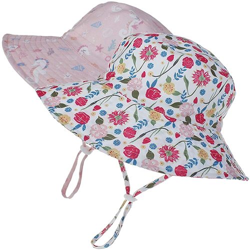 MaxNova Baby Sun Hat Toddler Summer UPF 50+ Baby Girl Bucket Hat Wide Brim Beach Hats for Baby Boys 0-7 Years 2pack