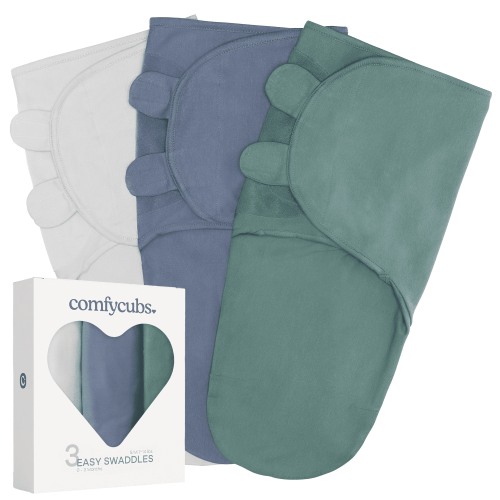 Comfy Cubs Baby Swaddles, Easy Adjustable 3 Pack for Boys and Girls (Small 0-3 Months, Stone, Nomadic Blue, Azul)