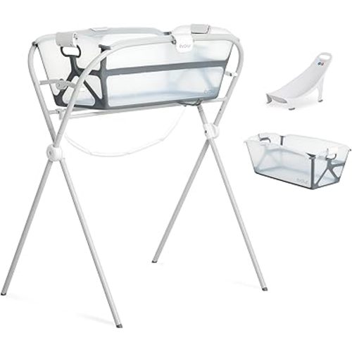 Evolur Supple Baby Spa Set with Infant Bathtub, Hammock Support Seat & Metal Frame, Newborn Tub for 0–12 Months, Complete Baby Care Essentials Gift Set for New Parents, White