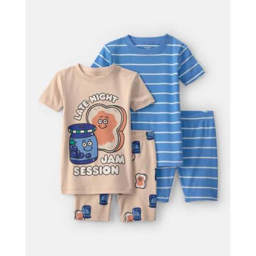 Toddler Boy PB&J Striped 100% Cotton Short-Sleeve Snug Fit 4-Piece Pajama Set - Blue/Brown | Carter's