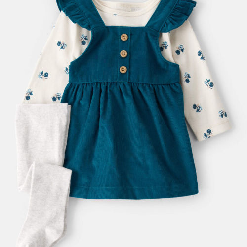 Teal Baby Girl 3-Piece Corduroy Long-Sleeve Dress Set - Blue | Carter’s Oshkosh Canada