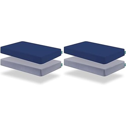 Biloban Crib Sheets Fitted for Boys, 4 Pack Crib Sheet Fits for Standard Crib Mattress, Neutral Toddler Bed Sheets Girl, Grey & Navy, 52”X 28”
