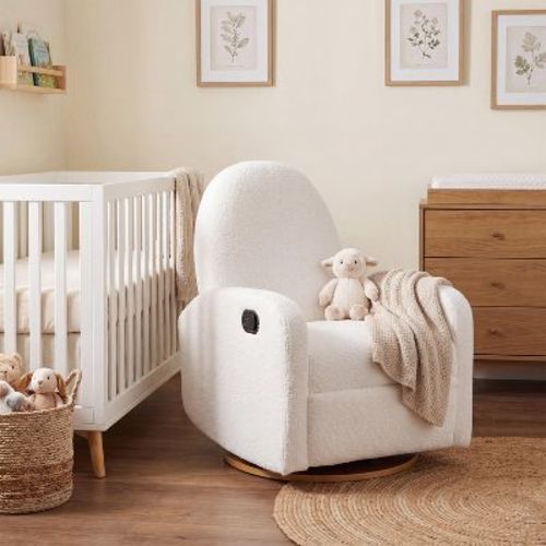 Christopher Knight Home Kimon Modern Upholstered 360° Swivel Glider Recliner Chair with Solid Wood Base, Beige