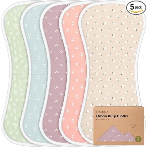 Organic Burp Cloths Baby Boy & Girl - 5-Pack Super Absorbent Cotton Burping Cloths for Babies, Soft & Plush Newborn Spit Up Rags, Infant Towels for Milk Spit Up, Unisex, Large 21" x 10" (Blooms)