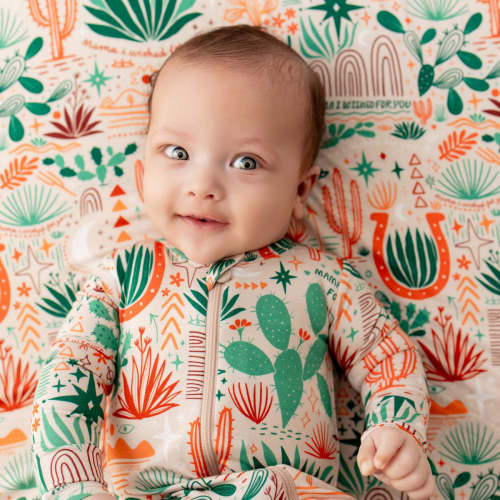 Bamboo Footie Zipper Baby Pajama - Desert Cactus Beige Bamboo Onesie Sleeper - Mama I Wished for You Affirmation – Raising Mama