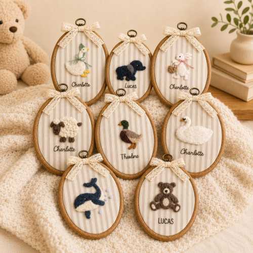 Custom Felted Farm Animal Nursery Wall Art with Personalized Name, Baby Shower Gift, Baby Heirloom