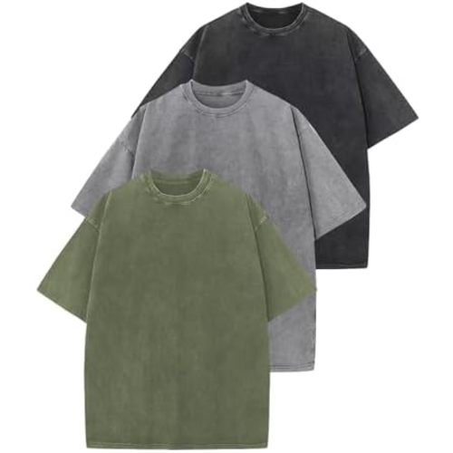 Arssm 3 Pack Men Oversized T Shirts Vintage Tee Loose Fit Short Sleeve Casual Streetwear Baggy Washed Unisex Tops
