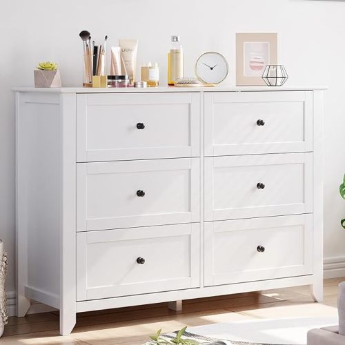IDEALHOUSE 6 Chest of Drawer Dresser, Modern Wood Storage Organizer Cabinet with Drawers for Bedroom, Living Room, Entryway, White